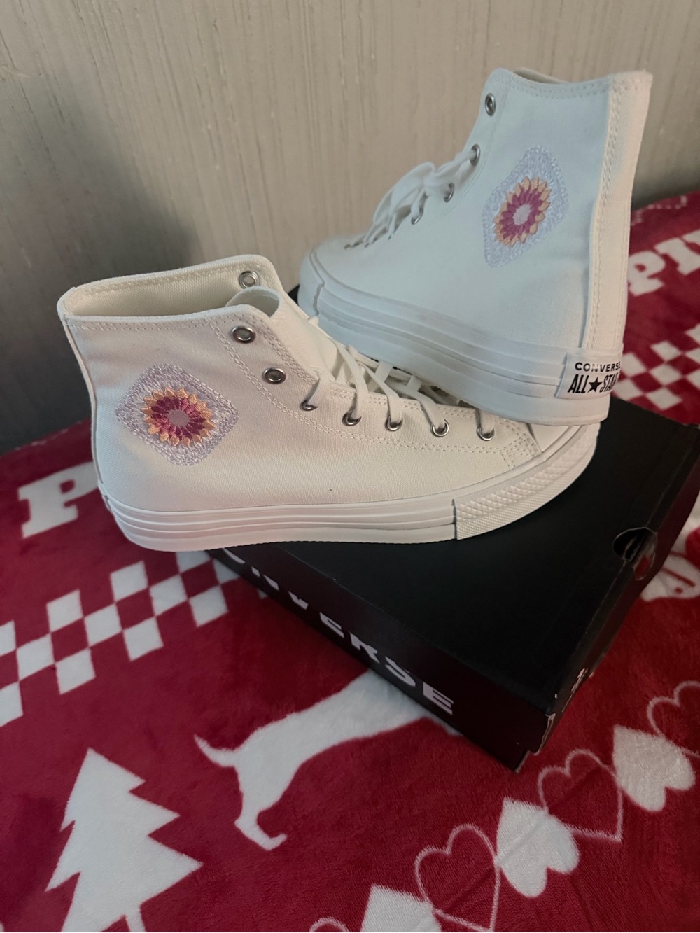 Converse Women's White High-Top Canvas Sneakers with Flowers
